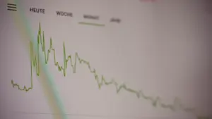Gráfico de líneas ascendentes sobre papel blanco representando la fluctuación de los precios.