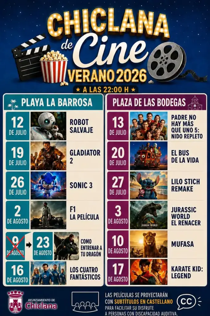 Chiclana recupera el cine de verano en La Barrosa este domingo